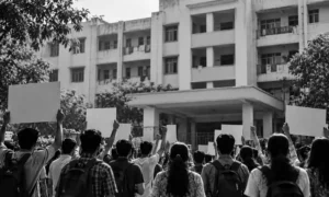 Students protest after a first-year IIIT student is found dead in his hostel room