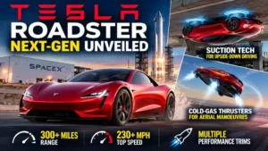 Futuristic electric sports car concept illustrating the next-generation Tesla Roadster.