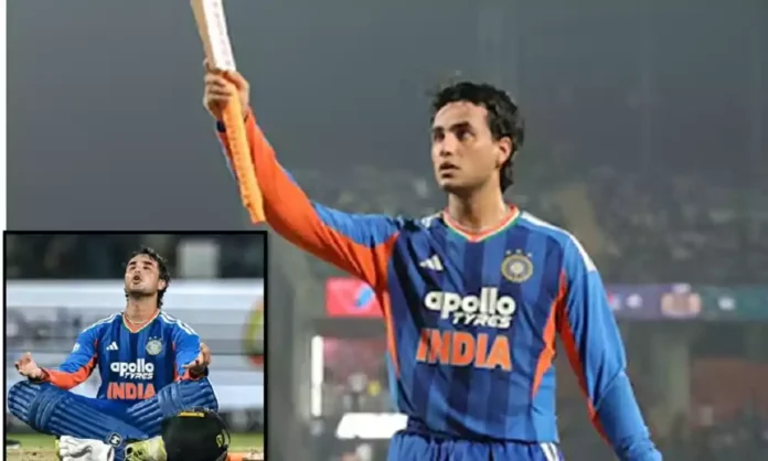 Abhishek Sharma celebrates his explosive century during India's third T20I against New Zealand.