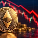 Ethereum cryptocurrency logo representing the decline in Ether prices and market uncertainty
