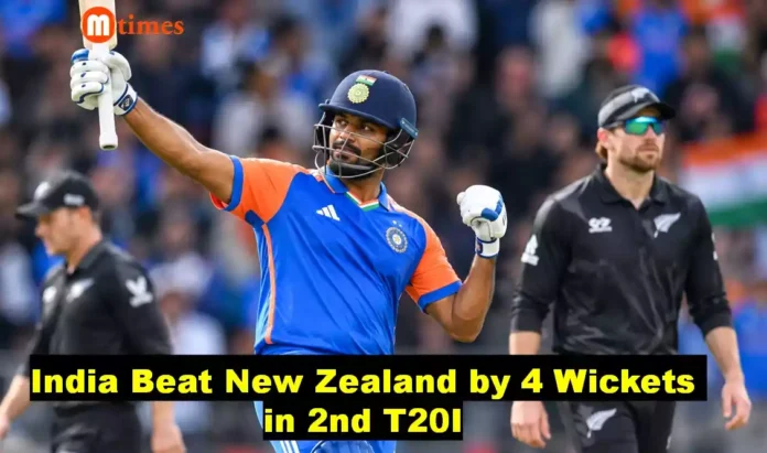 Tilak Varma celebrates his half-century during India's second T20I match against New Zealand in Christchurch.