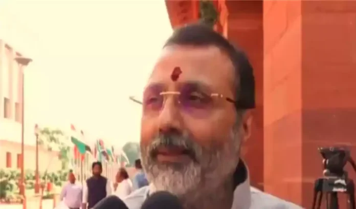 nishikant-dubey-congress-kharge-rahul BJP MP Nishikant Dubey criticises Congress leaders Mallikarjun Kharge and Rahul Gandhi amid a political controversy.